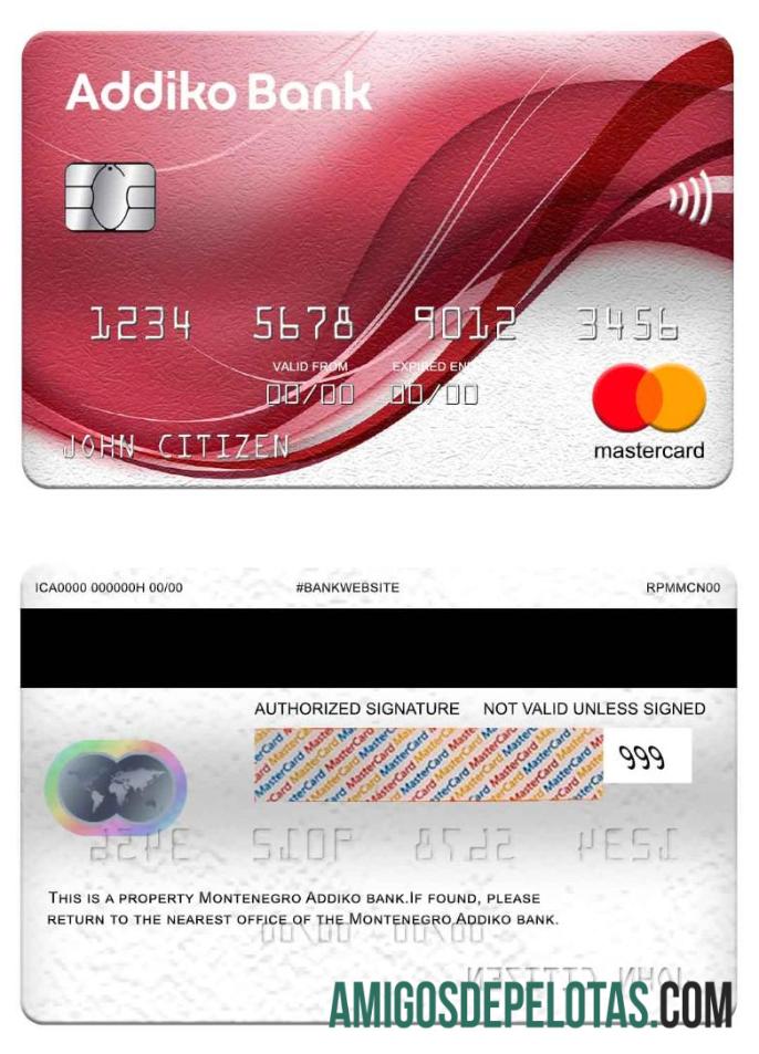 Montenegro Addiko Bank Mastercard template